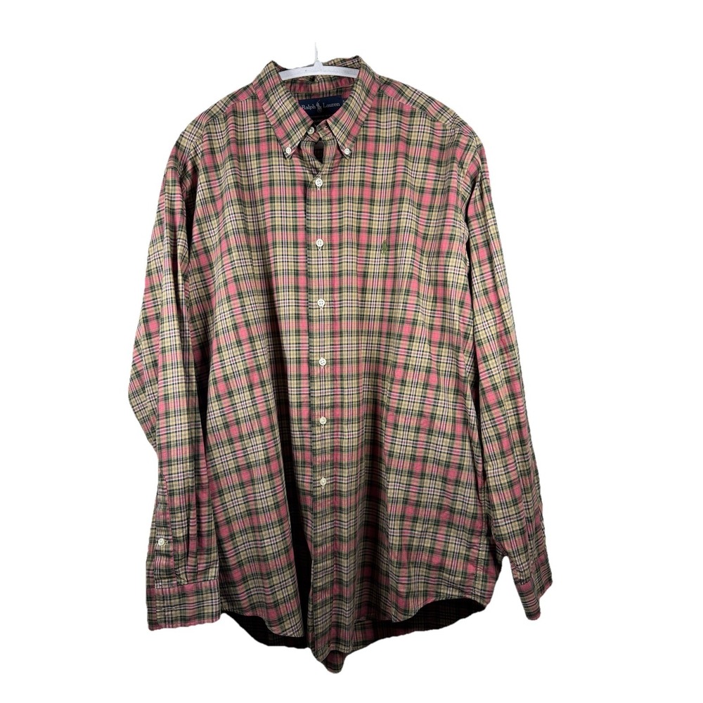Ralph‎ Lauren Button Up Shirt Men XL Plaid Long Sleeve Casual Classic Fit Green